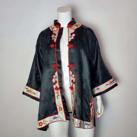 NEW Vintage 70s Golden Bee Chinese Black Silk Jacket - Picture 9 of 9